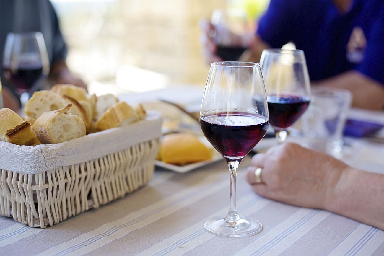 Adelaide Hills Red wine at restaurant with food